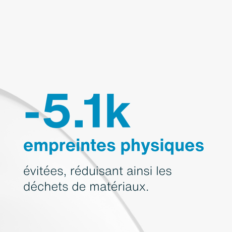 -5.1k empreintes physiques évitées, réduisant ainsi les déchets de matériaux.