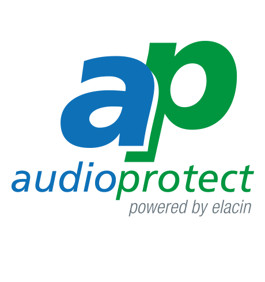 Audio Protect, powered by Elacin, logo.