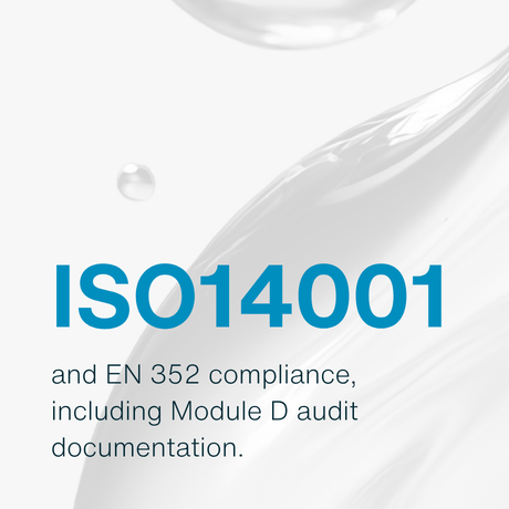 ISO14001 and EN 352 compliance, including Module D audit documentation.